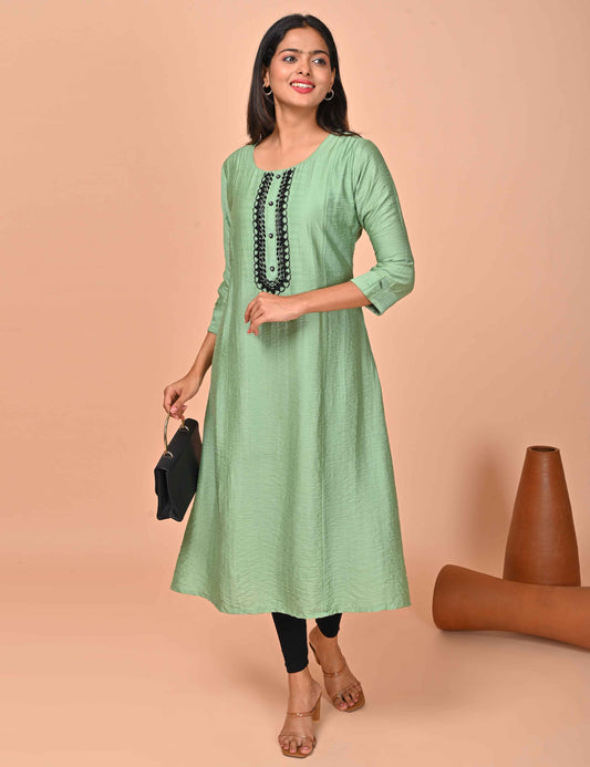 Womens Olive-Colored A-Line Kurta