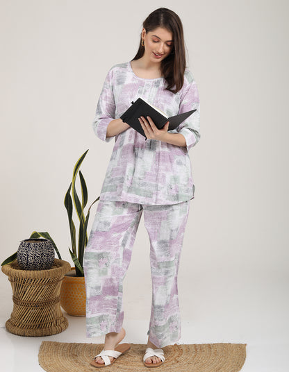 Womens Printed Co Ord Set - L Magenta