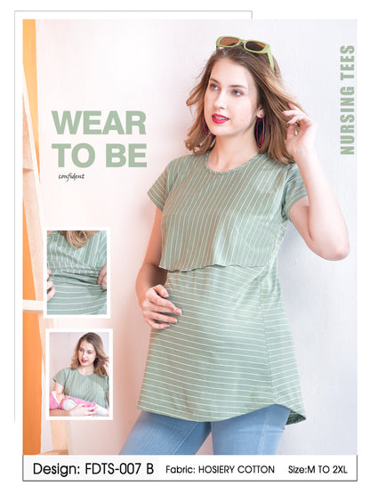 Womens Striped Maternity Tees - Green