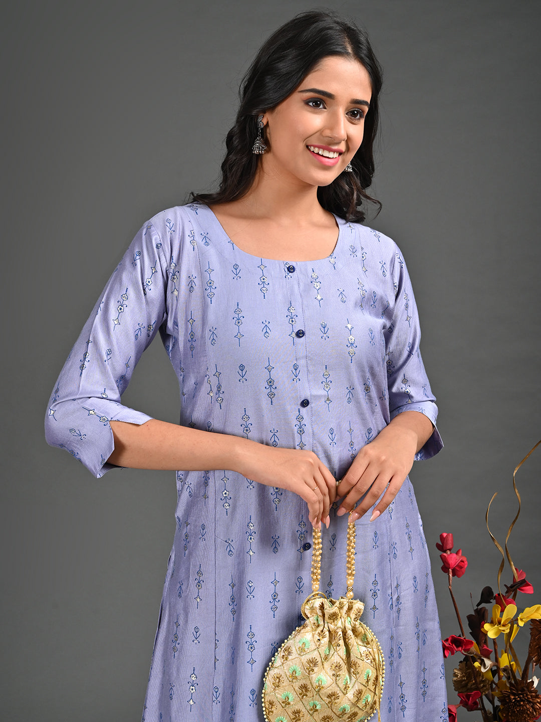 Womens Lavender-Colored A-Line Kurta