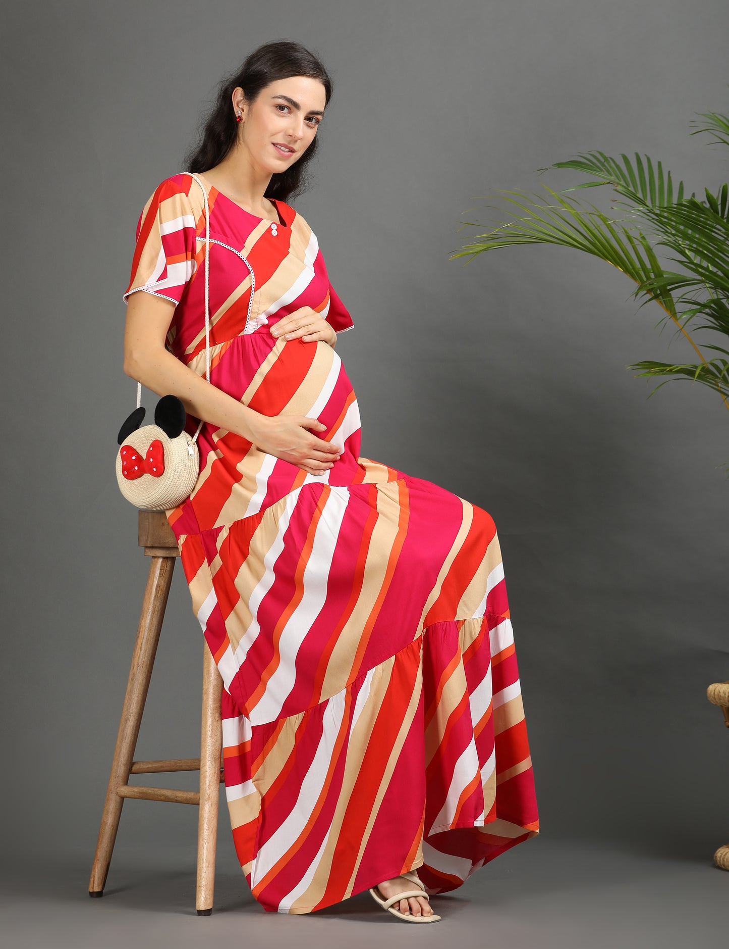 Multi-Colored Maternity Long Gown