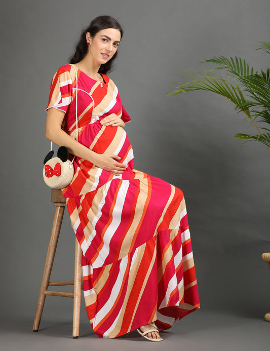 Multi-Colored Maternity Long Gown