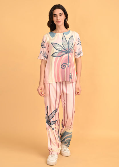 Pink-Colored Printed Co-Ord Set