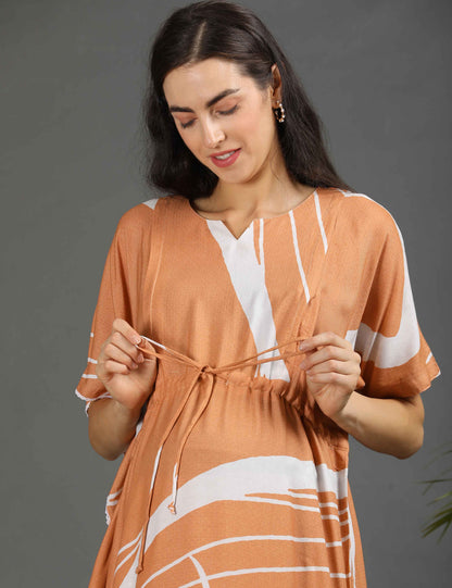 Peach-Colored Maternity Kaftan Long Gown