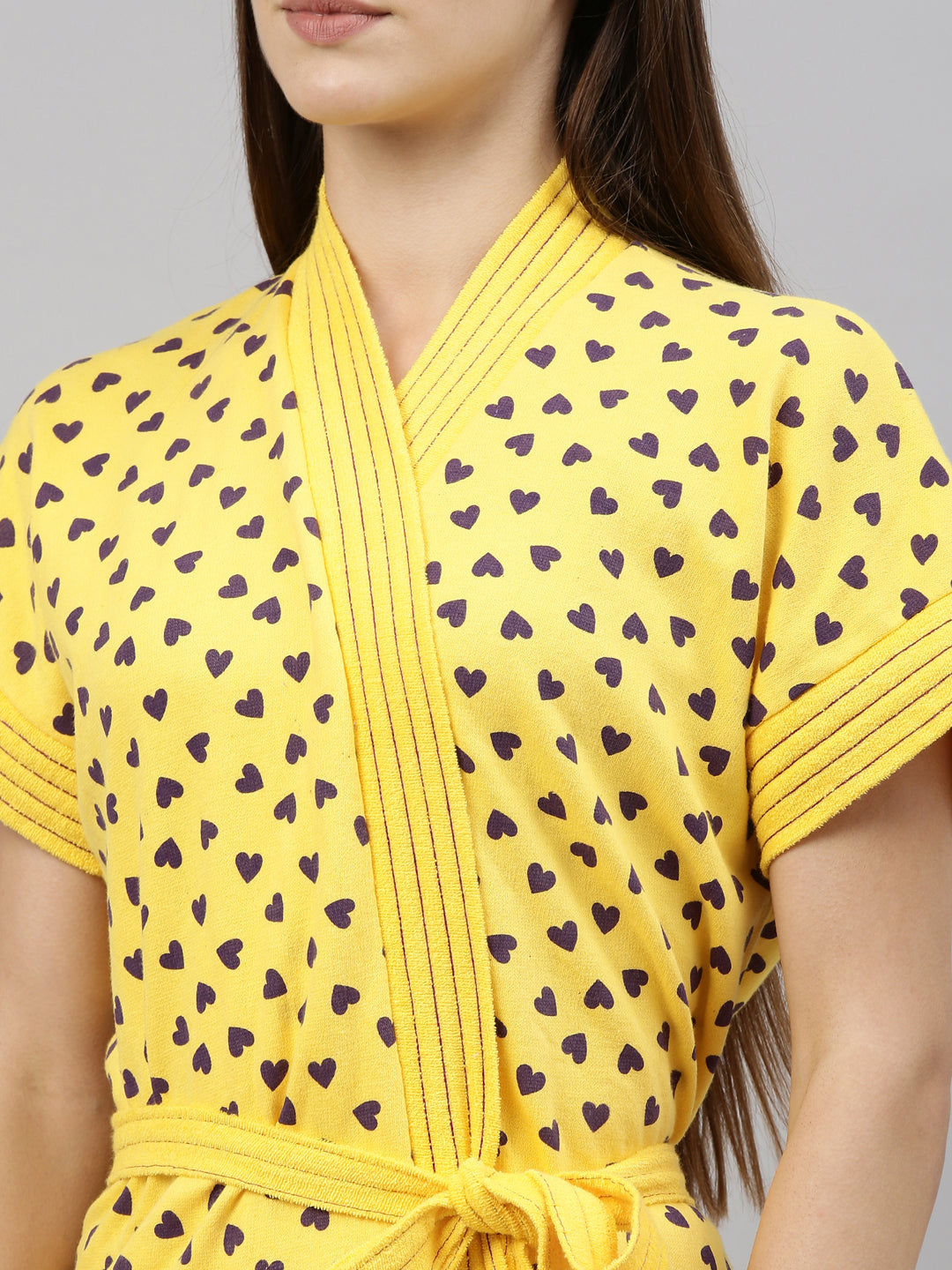 Womens Printed Bathrobe - Yellow