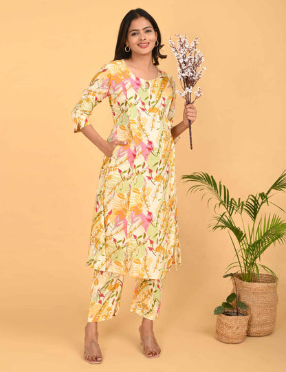 Womens Maternity Kurti Pant Set - Lemon