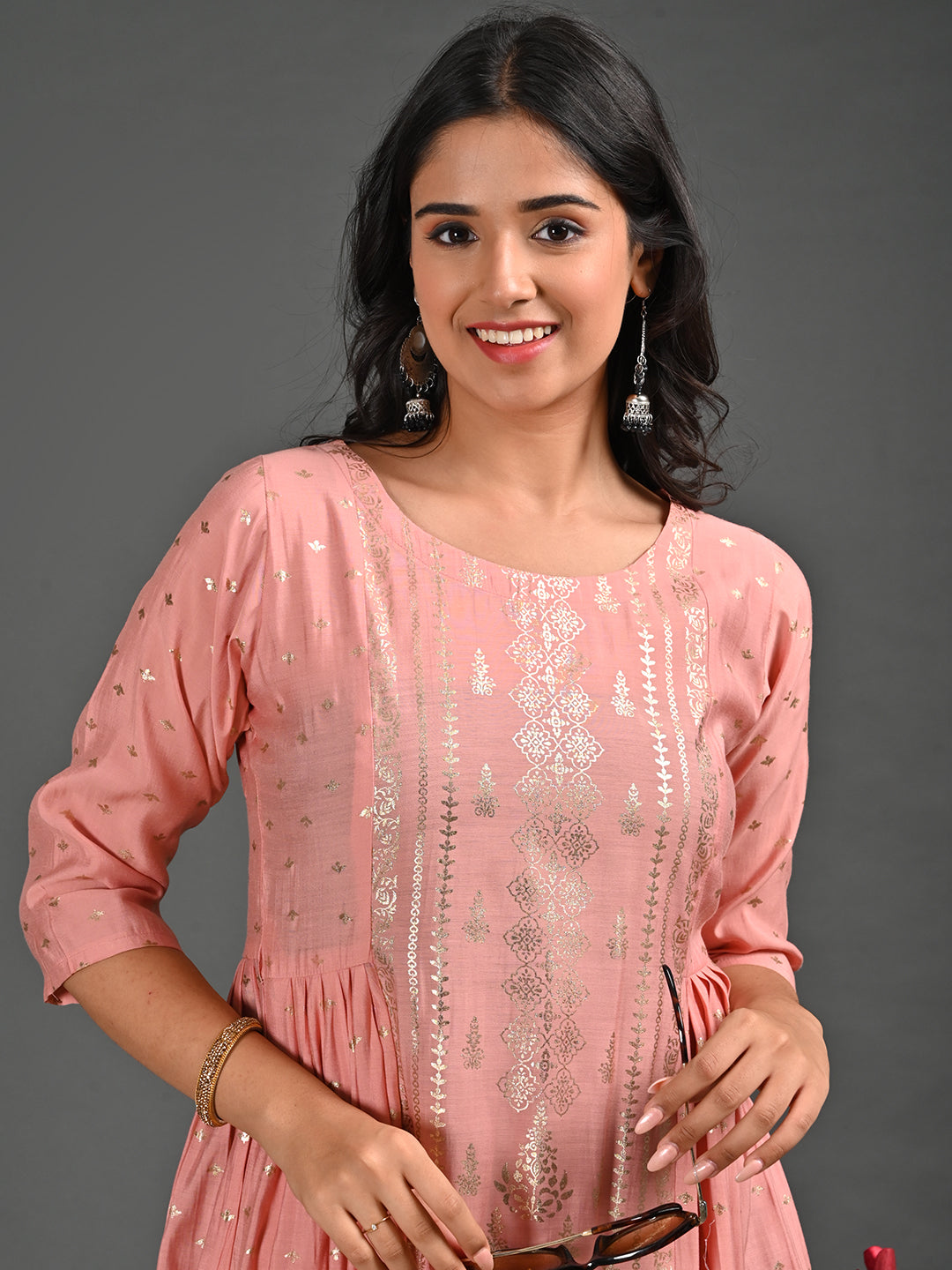 Womens L.Peach-Colored A-Line Kurta