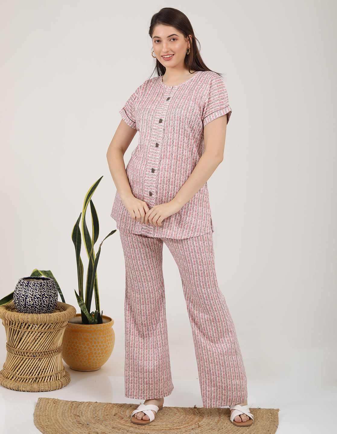 Womens Printed Co Ord Set - Peach