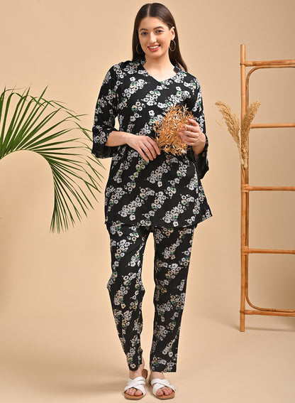 Womens Printed Co Ord Set - Black