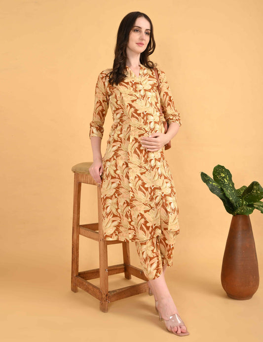 Womens Maternity Kurti Pant Set - Mustard