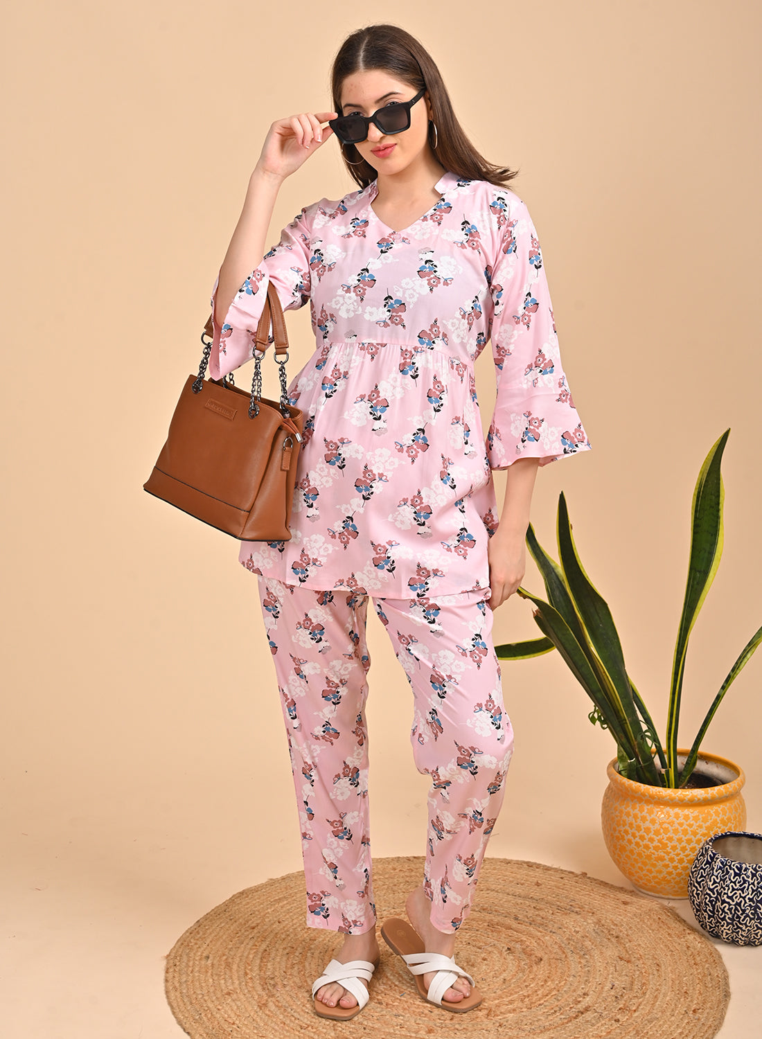 Womens Printed Co Ord Set - Pink