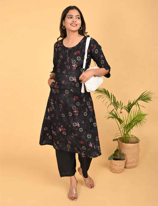 Womens Maternity Kurti Pant Set - Black