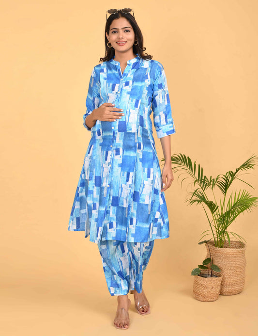 Womens Maternity Kurti Pant Set - Blue