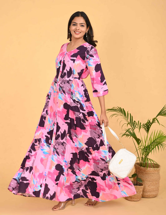 Womens Fuchsia-Colored Premium Flare Gown