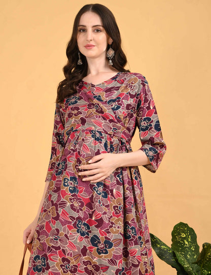 Wine-Colored Maternity 3/4th Gown