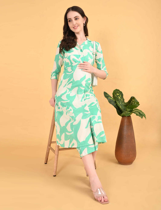 Womens Maternity Kurti Pant Set - L Green