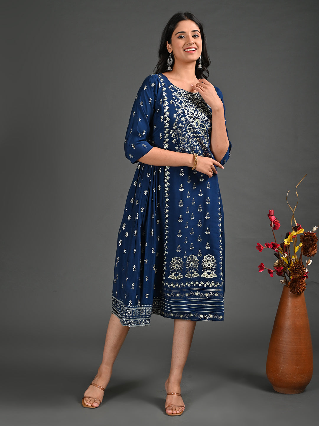 Womens Navy-Colored A-Line Kurta