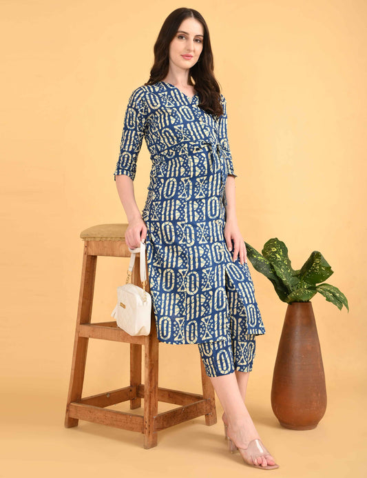 Womens Maternity Kurti Pant Set - Blue