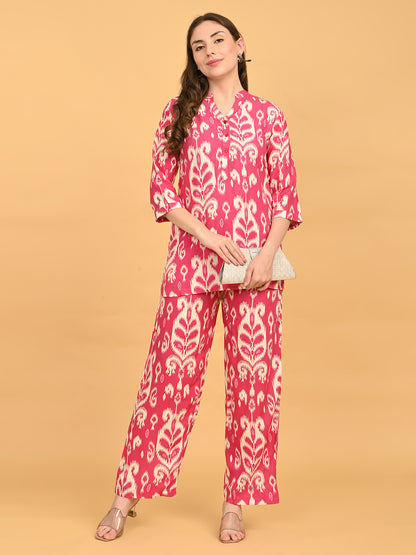 Fuchsia-Colored Printed Co-Ord Set