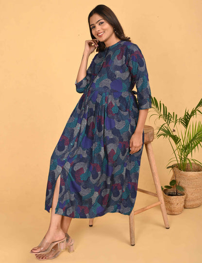Multi-Colored Maternity 3/4th Gown