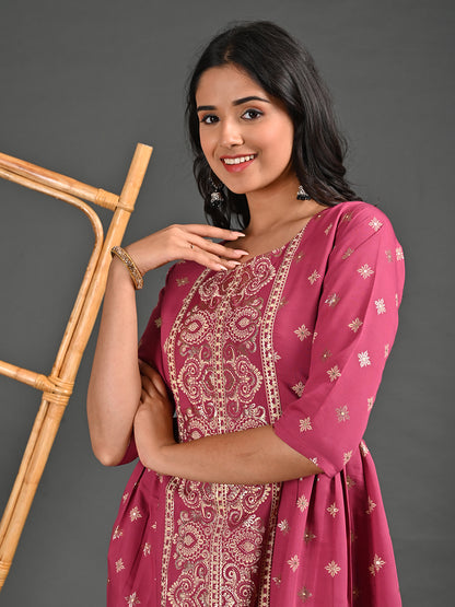 Womens Onion-Colored A-Line Kurta