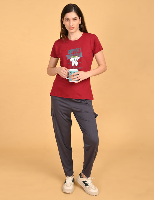 Womens Printed Travel Wear - Maroon