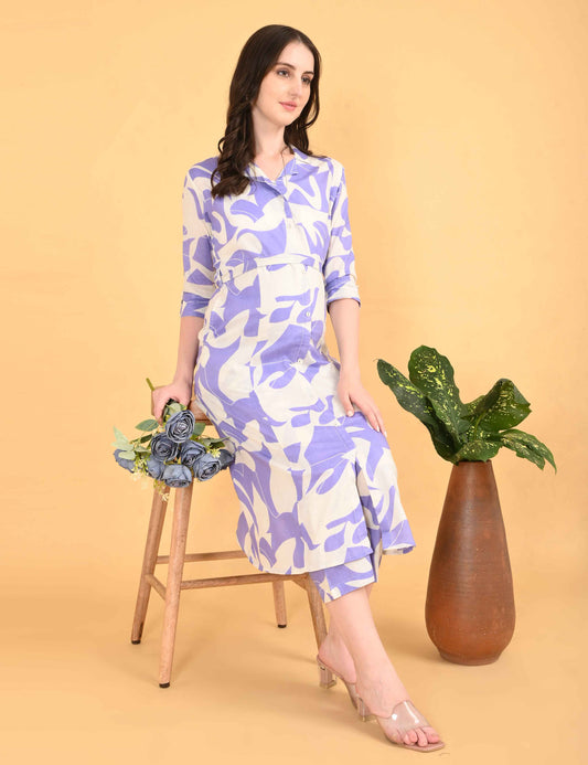 Womens Maternity Kurti Pant Set - Lavender