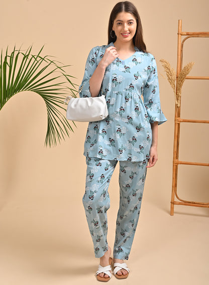 Womens Printed Co Ord Set - Sea Green