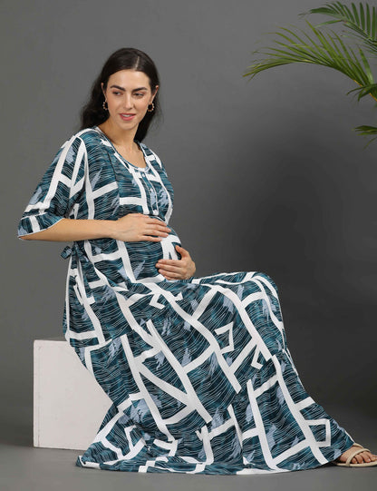 S.Green-Colored Maternity Long Gown