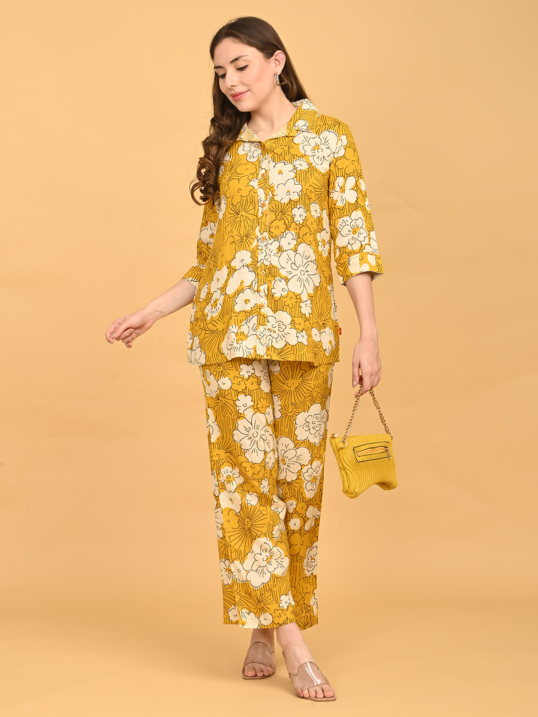 Mustard-Colored Printed Co-Ord Set