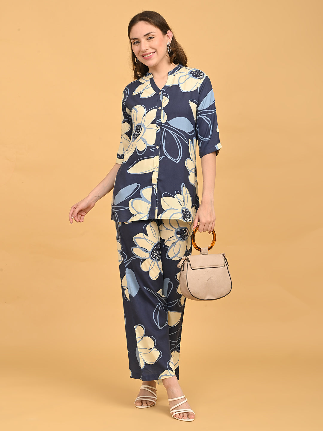 D.Blue-Colored Printed Co-Ord Set