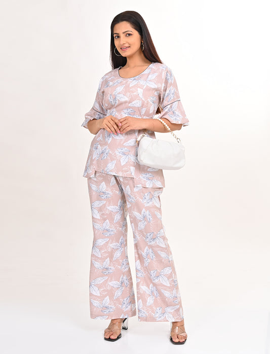 Womens Printed Co Ord Set - Brown