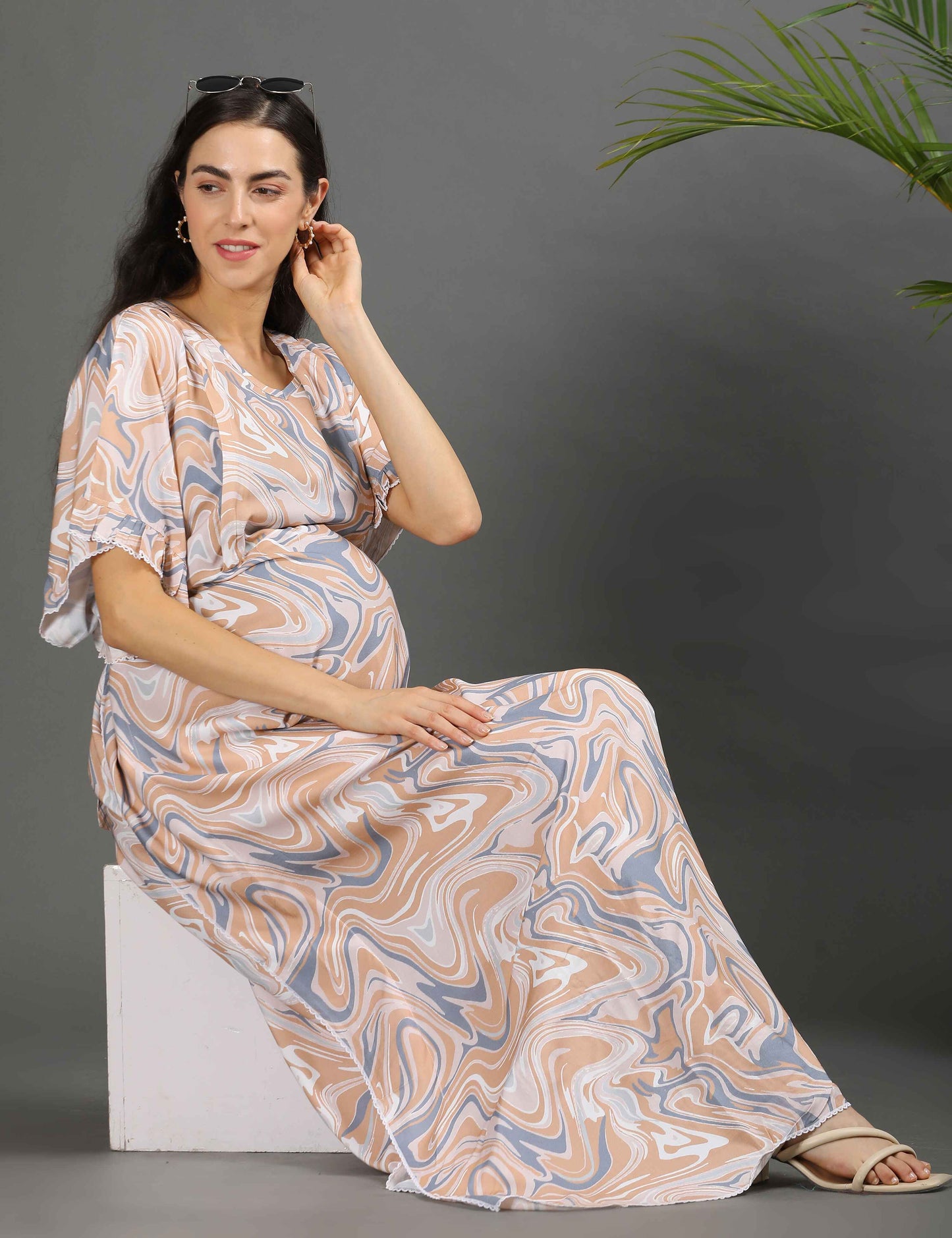 Yellow-Colored Maternity Kaftan Long Gown