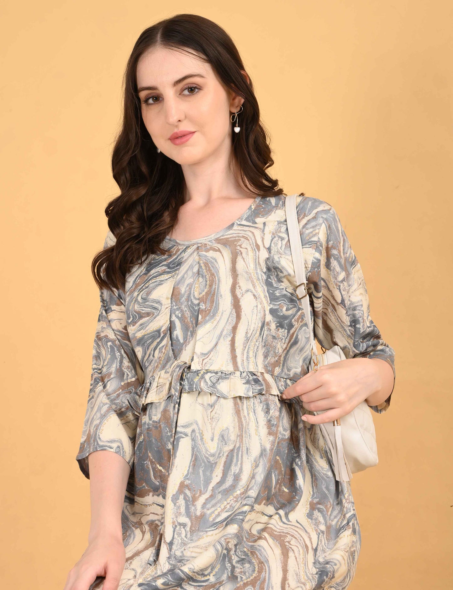 Grey-Colored Maternity 3/4th Gown