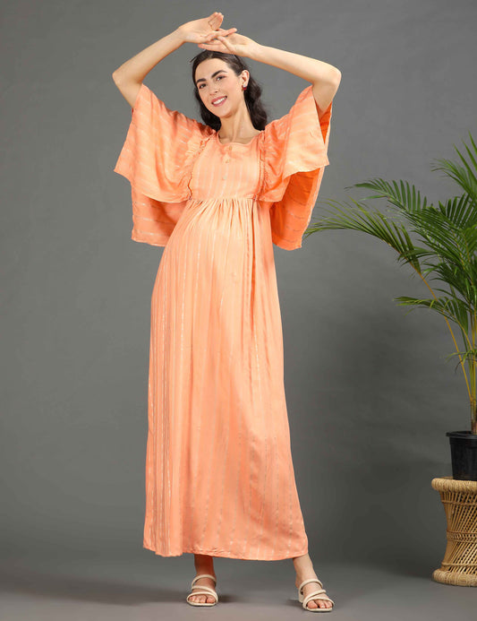 Orange-Colored Maternity Long Gown