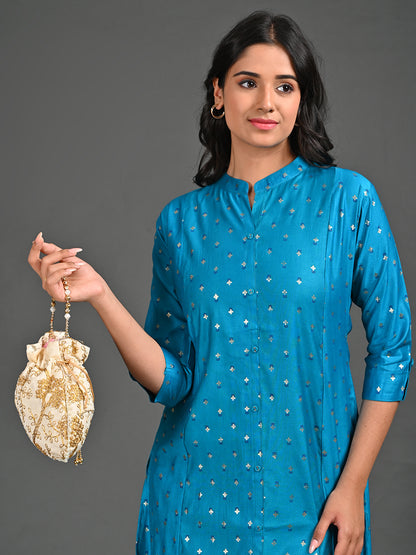 Womens Rama-Colored A-Line Kurta