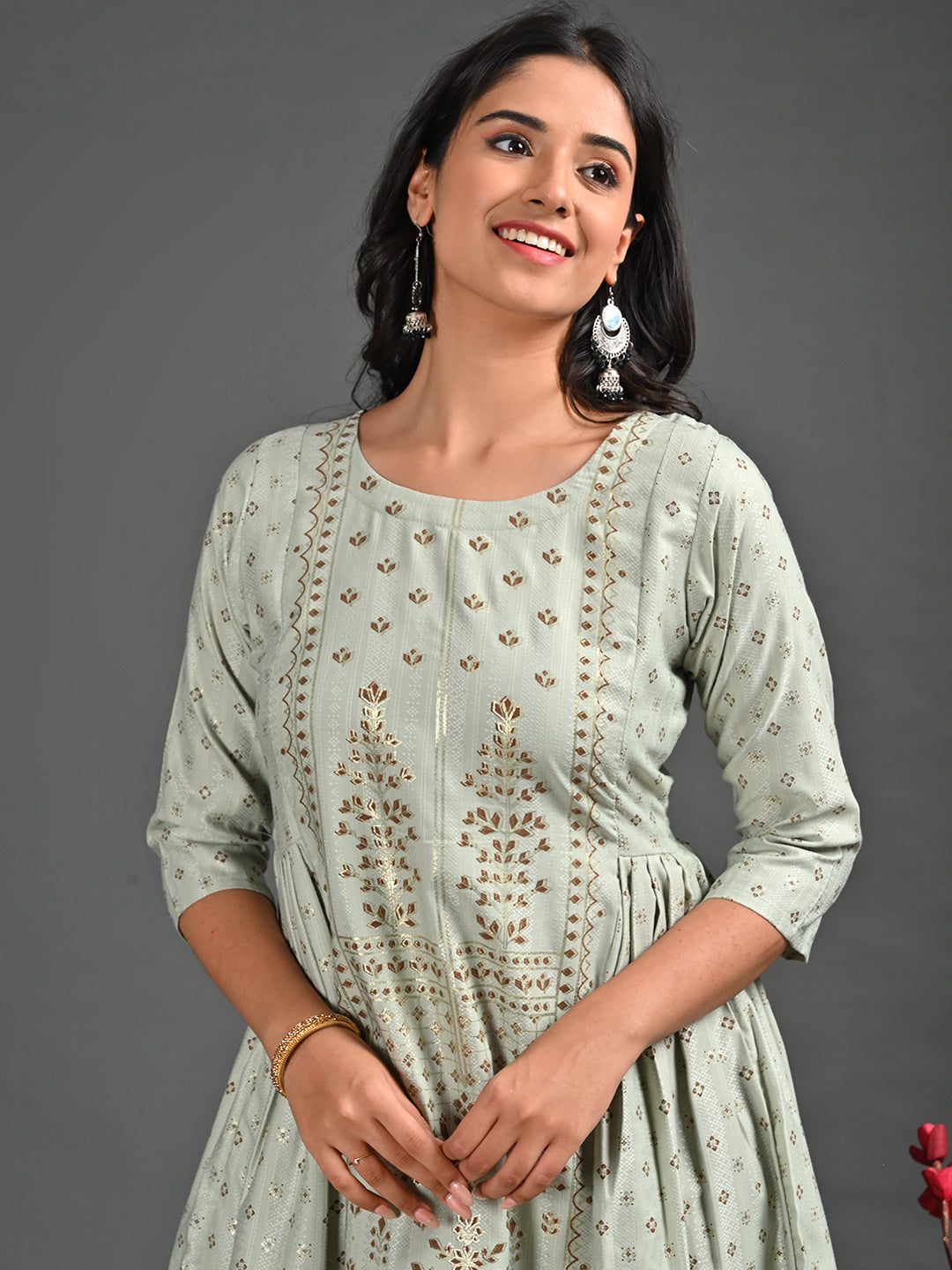 Womens Pista-Colored A-Line Kurta