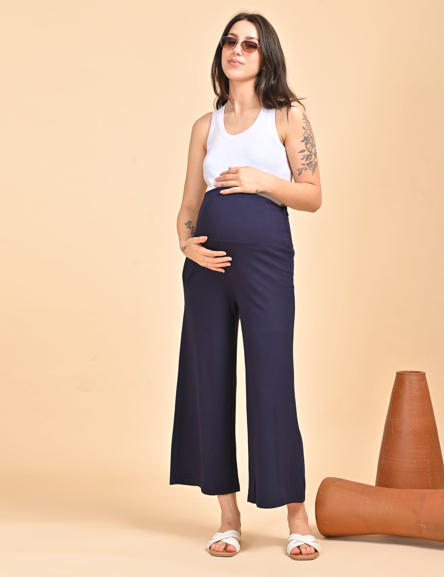 Womens Maternity Palazzo - Navy Blue