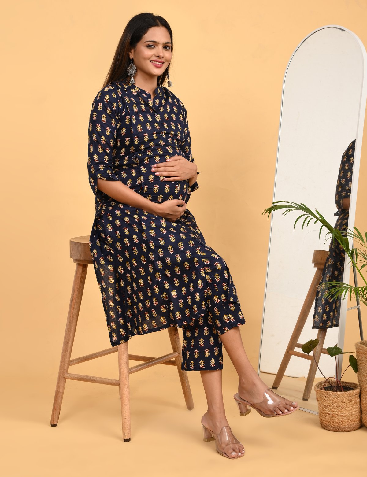 Womens Maternity Kurti Pant Set - Navy Blue