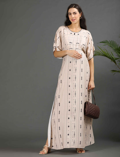 Cream-Colored Maternity Kaftan Long Gown