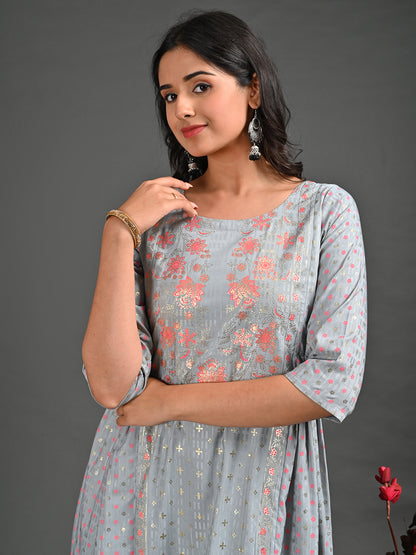 Womens Grey-Colored A-Line Kurta