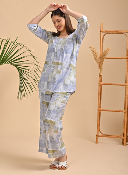 Womens Printed Co Ord Set - Blue