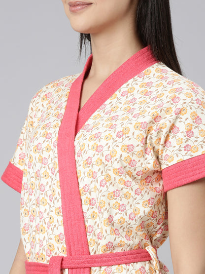 Womens Printed Bathrobe - Peach