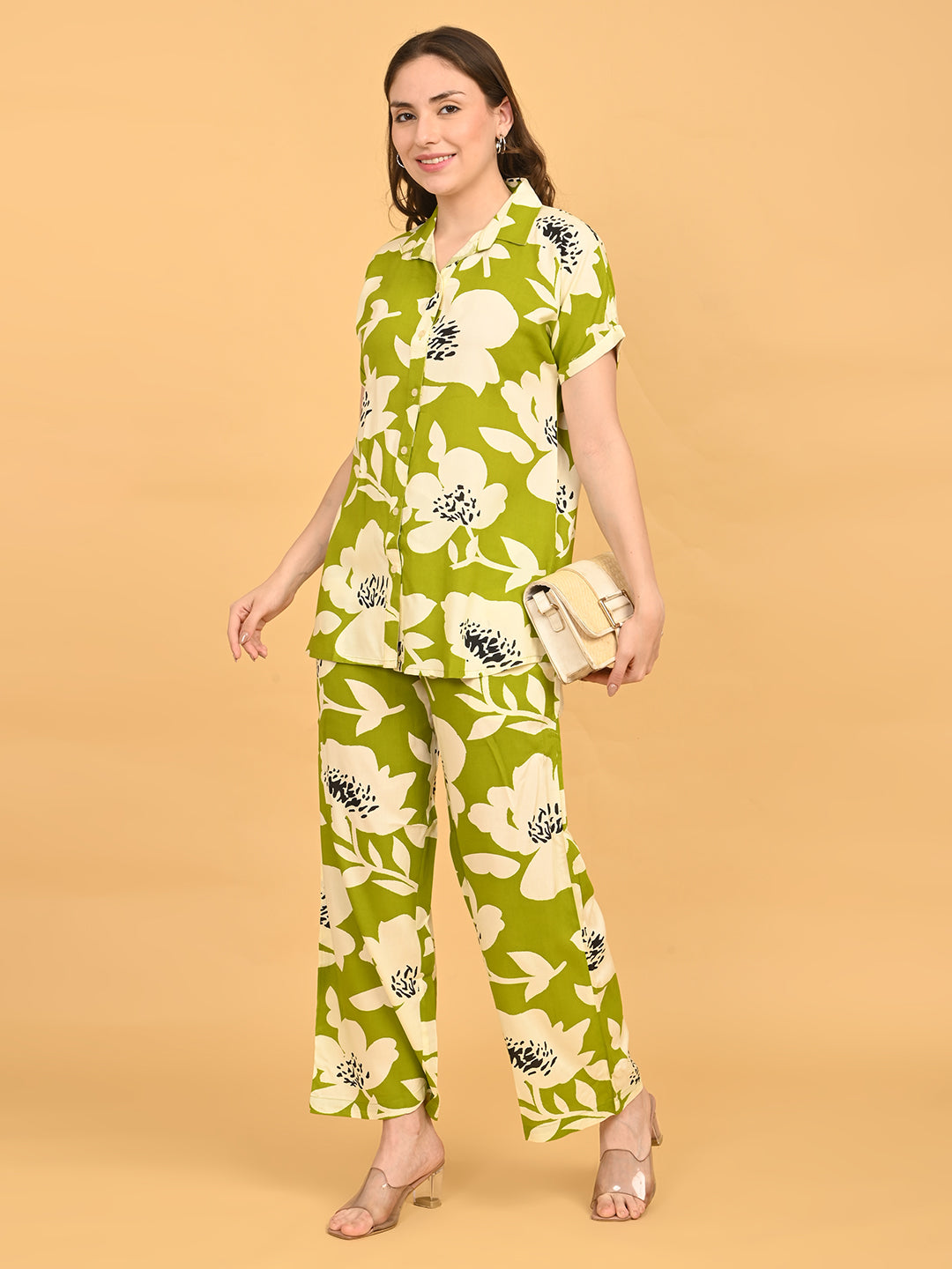 Mehandi-Colored Printed Co-Ord Set