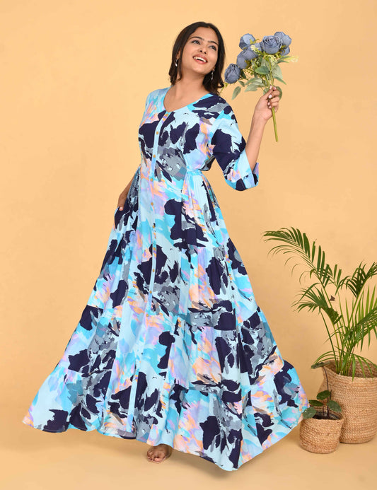 Womens L.Blue-Colored Premium Flare Gown