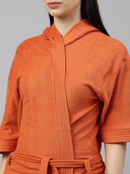 Womens Hooded Bathrobe - Rust