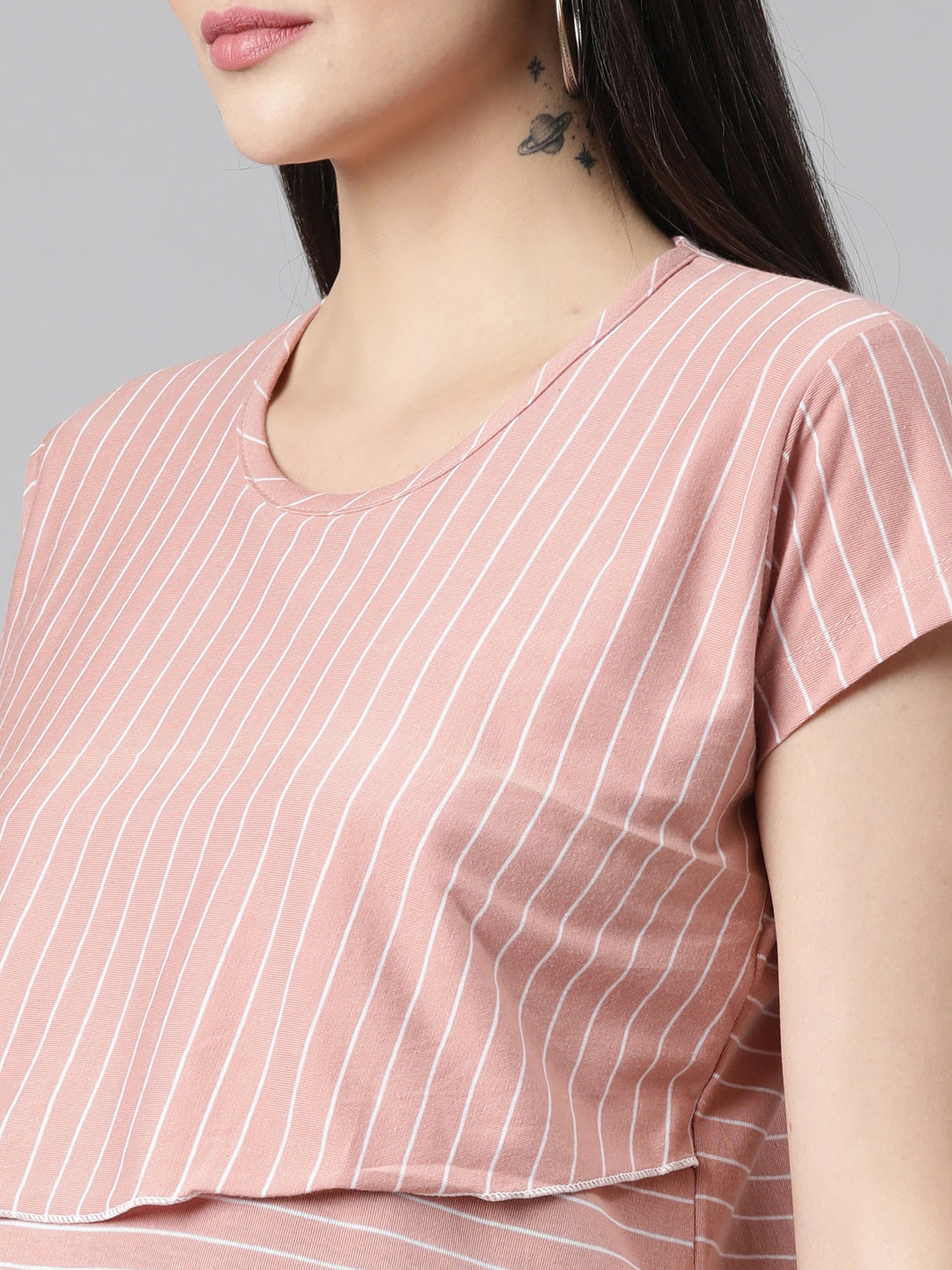 Womens Striped Maternity Tees - Peach