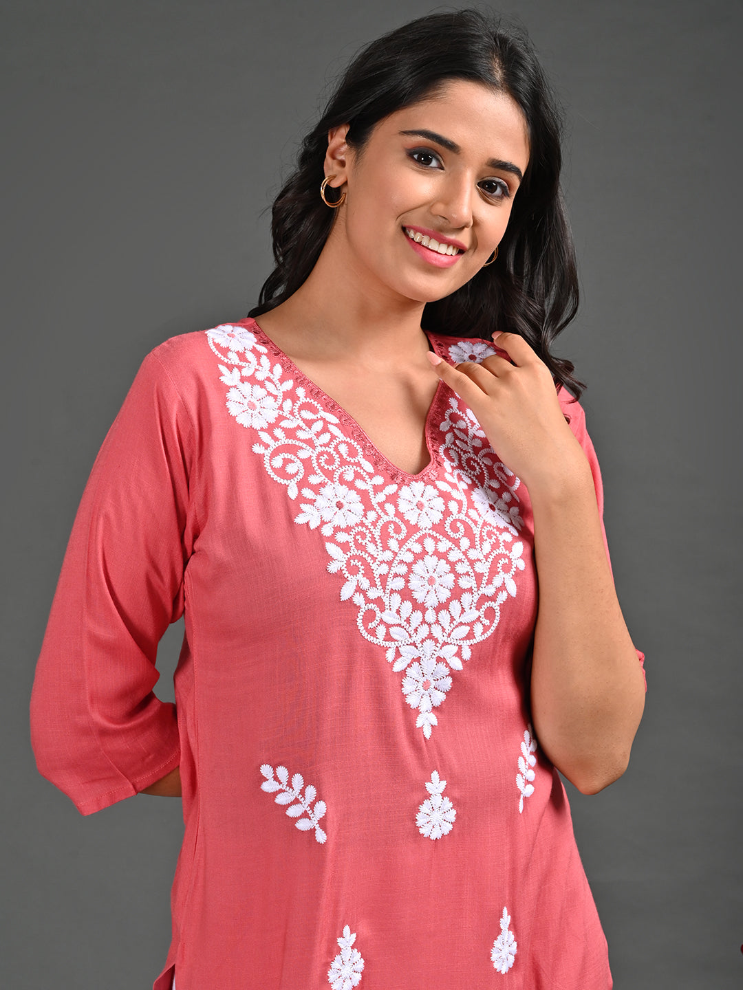 Womens Peach-Colored Straight Kurta