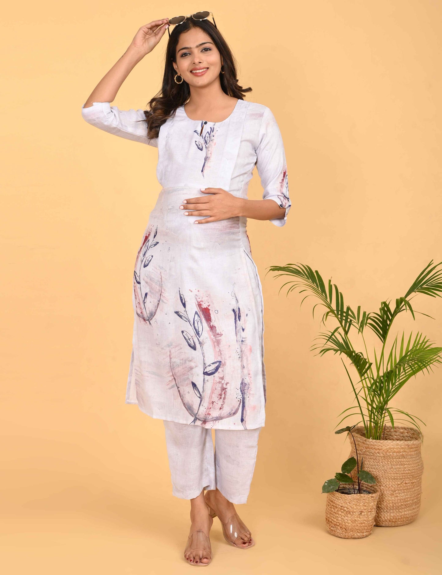 Womens Maternity Kurti Pant Set - White