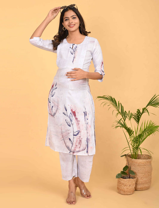 Womens Maternity Kurti Pant Set - White